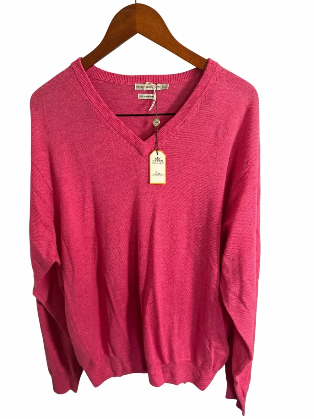 Peter Millar Men's V-Neck Sweater in Fuchsia Pink New